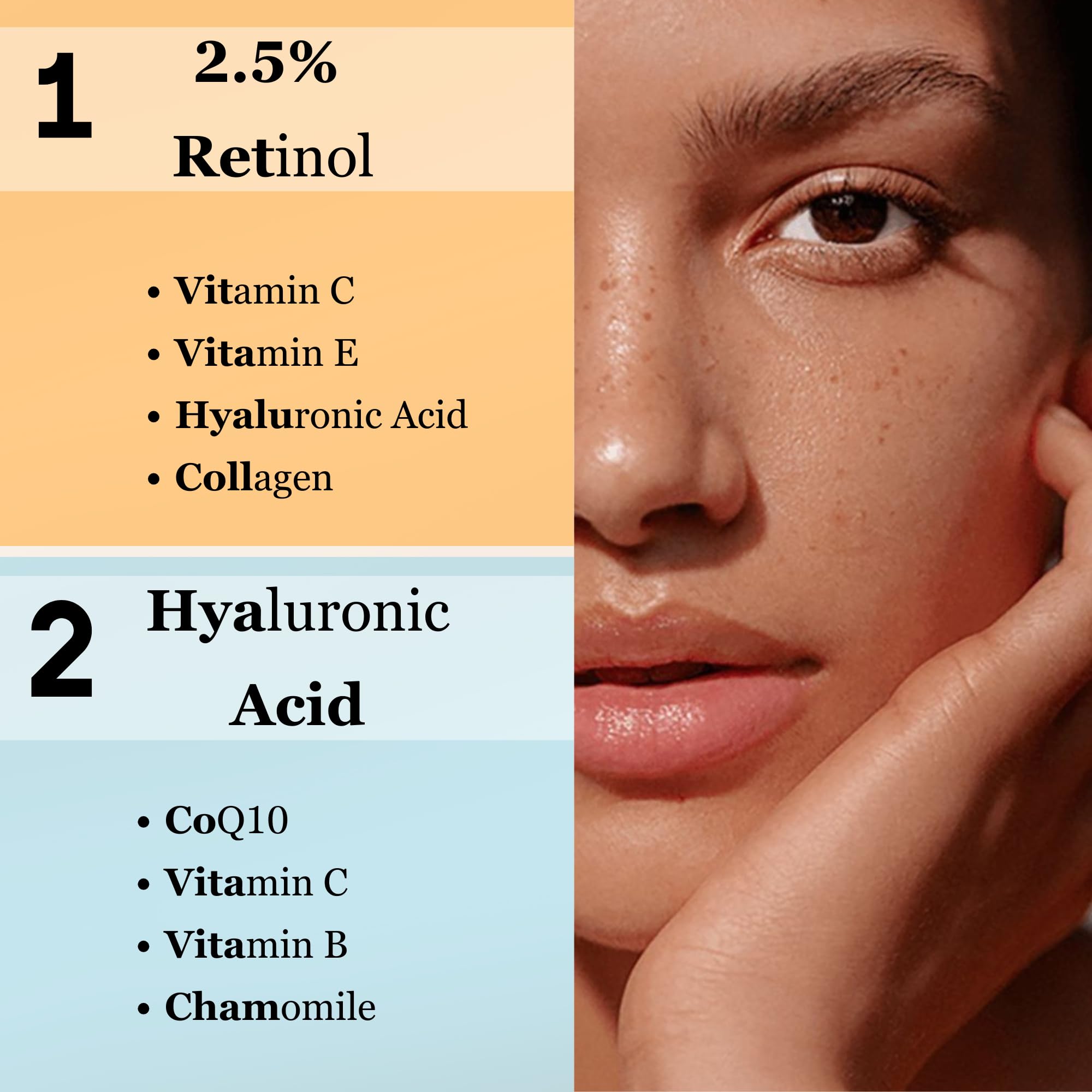 Anti-Aging Facial Serum Set of 2 | 2.5% Retinol Serum for Face + Hyaluronic-Acid face serum | Anti-Wrinkle, Lifting, Firming Serums 2X1 Fl Oz